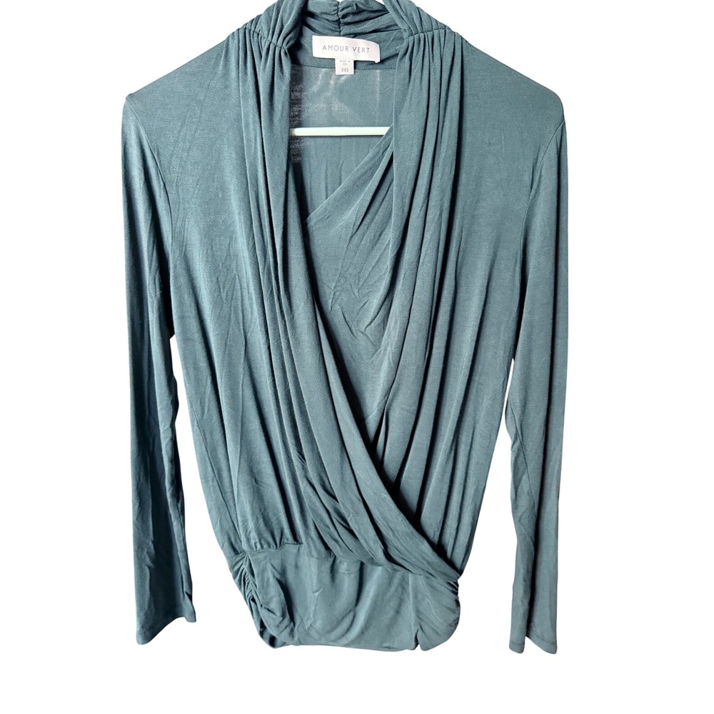 Amour Vert Draped Surplice Wrap Top Teal Size XXS